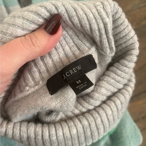 J. Crew Gray and Green Striped Knit Turtleneck Wool and Alpaca Blend Cabincore - Picture 3 of 4